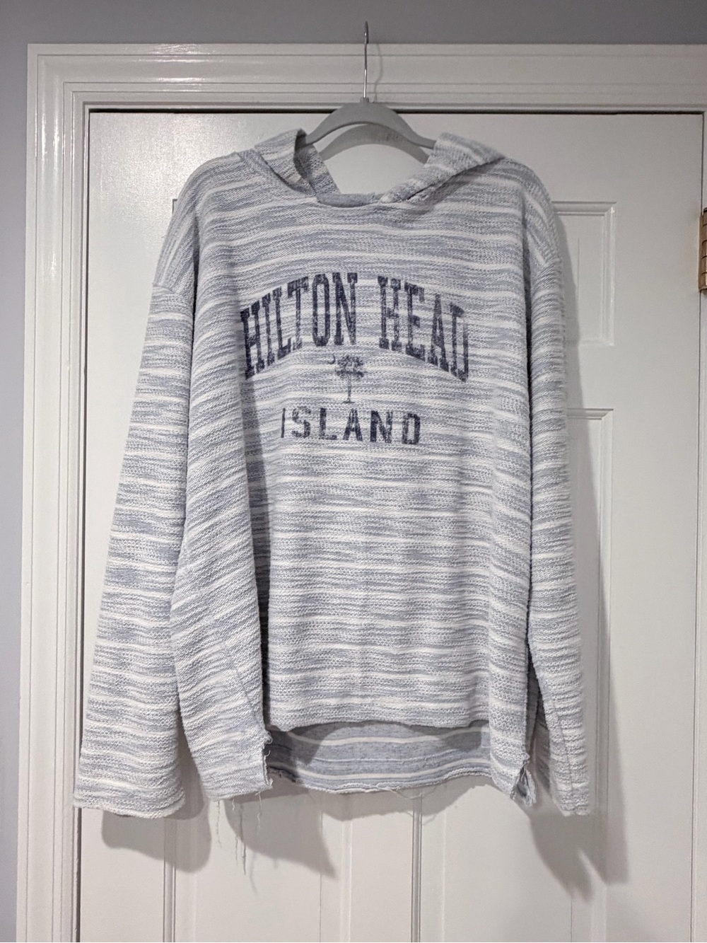 Hilton Head Island Lightweight Hooded Sweatshirt - Light Gray/Blue